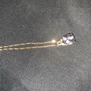 Gold and Purple Teardrop Pendant Necklace